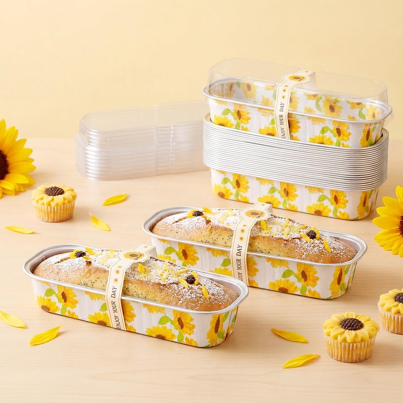 Tioncy 50 Set Mini Sunflower Loaf Pans with Lids Spoons