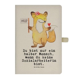 Mr. & Mrs. Panda DIN A4 Baumwoll Notizbuch Sozialarbeiterin Herz - Geschenk, Skizzenbuch, Kladde, Tagebuch, Dankeschön, Eintragebuch, Notizblock,