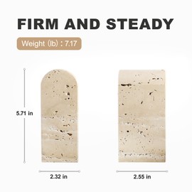 Koville Italian Travertine Bookends for Shelves, Decorative Book Ends, 7lbs Heavy-Duty Marble Book Holders, Bookshelf Apartment Decor for Normal Books/CD/Video Games(Travertino Romano)