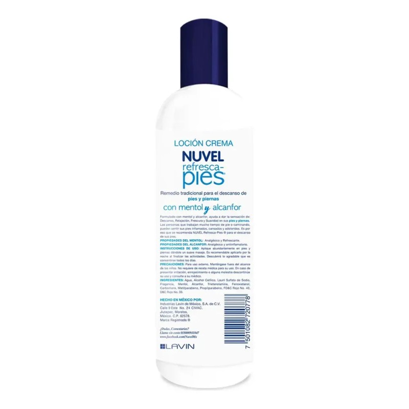 Loción Crema Nuvel Refresca Pies con Mentol y Alcanfor 250ml