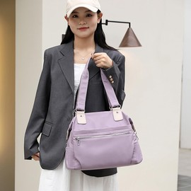 JIANLINST Women's Tote Bag with Zipper Large Capacity Multi-pocket Shoulder Handbags for Ladies Casual Shopping Work Bag Light purple