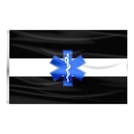 Thin White Line Flag with Grommets- 3X5 Feet-EMS Logo