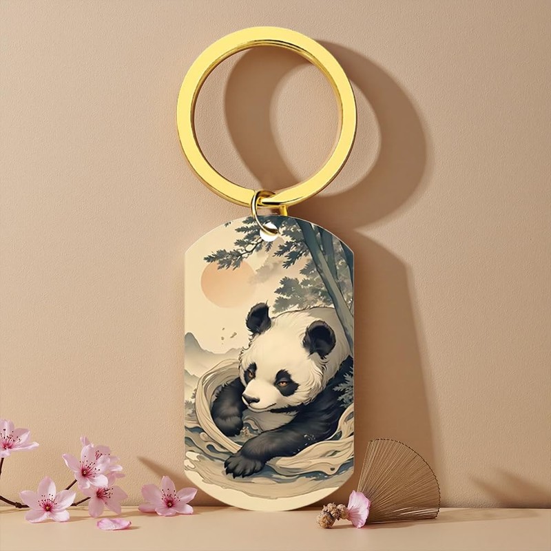 XIOUDO Ukiyo-e Panda Keychain | Japanese Nature Design, Healing Accessory,