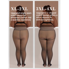 HONENNA High Waist Plus Size Fleece Lined Tights, winter thermal illusion translucent Tights for Women, medias térmicas mujer, Black 3XL-4XL