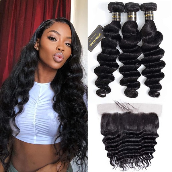 Peruvian Loose Deep Wave Bundles with Frontal,Loose Wave Bundles With