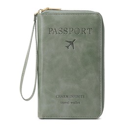 DAITET Passport Holder for Women Men RFID Blocking Travel Wallet Passport Holder Card Slots Document Organizer Wrist Strap, Stylish Green