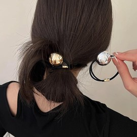 TUCEWP 2Pcs Bracelet Hair Ties for Women Girls Ball Elastic Hair Bands for Thick Long Curly Hair No Damage Hair Rope Metal Ponytail Hair Cuff Metallic Stretchy Ponytail Holder Hair Styling Accessories