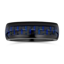 Bling Jewelry Mens Black Tungsten Blue Carbon Inlay Comfort Fit Wedding Band Ring 8mm