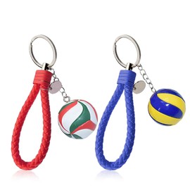 Pack of 2 Volleyball Keyrings, Key Fob with Leather Rope, Volleyball Children's Birthday Party Bag Keychain, Volleyball Key Holder for Sports, Souvenir, Toy, Party Gifts, multicoloured