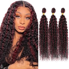 Aikebi Brazilian Human Hair Bundles 14 16 18 Inch Burgundy P1B/99J Jerry Curly Bundles Human Hair 100% Unprocessed 10A Hair Weave for Black Women Soft Sewn In with Double Weft