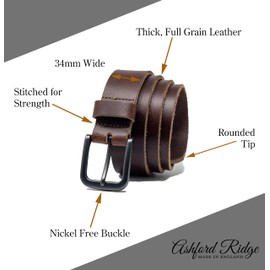 Ashford Ridge England Mens Fashion 34mm (1.25") Real Leather Trouser Belt - Antique Brown XL