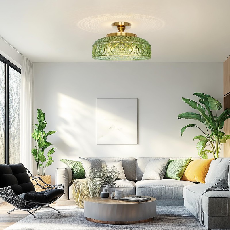 Lamomo Semi Flush Mount Ceiling Light, Upgraded Larger Green Hallway