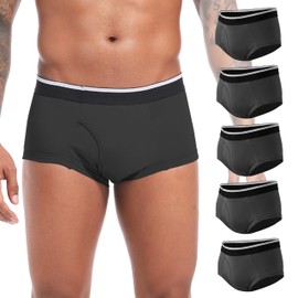 TIICHOO Washable Incontinence Underwear for Men Soft Mens Incontience Briefs with Front Fly Leakproof Underwear 5 Pack(X-Large, 5 Black)
