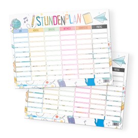 itenga Timetable DIN A4 Double-Sided One Side Wipeable 300 g Cardboard Doodles Motif Colourful Suitable for Back to School Boys and Girls