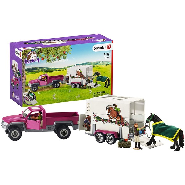 Schleich Horse Club Pick Up with Horse Box 15-piece Educational Playset for Kids Ages 5-12