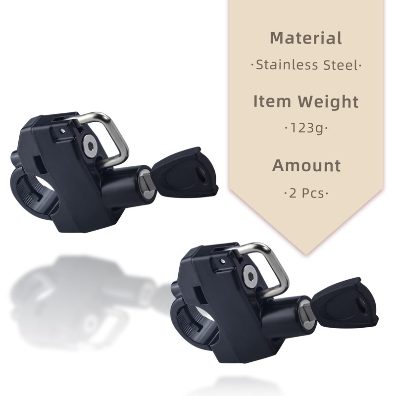 2Pcs Motorcycle Helmet Lock Fits 7/8" Handlebar, Upgraded Thickened Aluminum