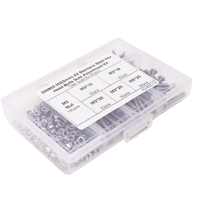 300Pcs M3 Hex Screws Nuts Set with Storage Box Uniform