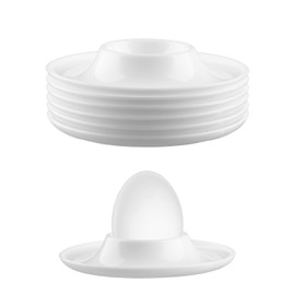 Tabanzhe 6PCS Egg Cups Egg Holder Set Boiled Eggs Cup with Base Hard Soft Eggs White Plastic Stand Plates for Breakfast Dinner Kitchen Cookware Camping