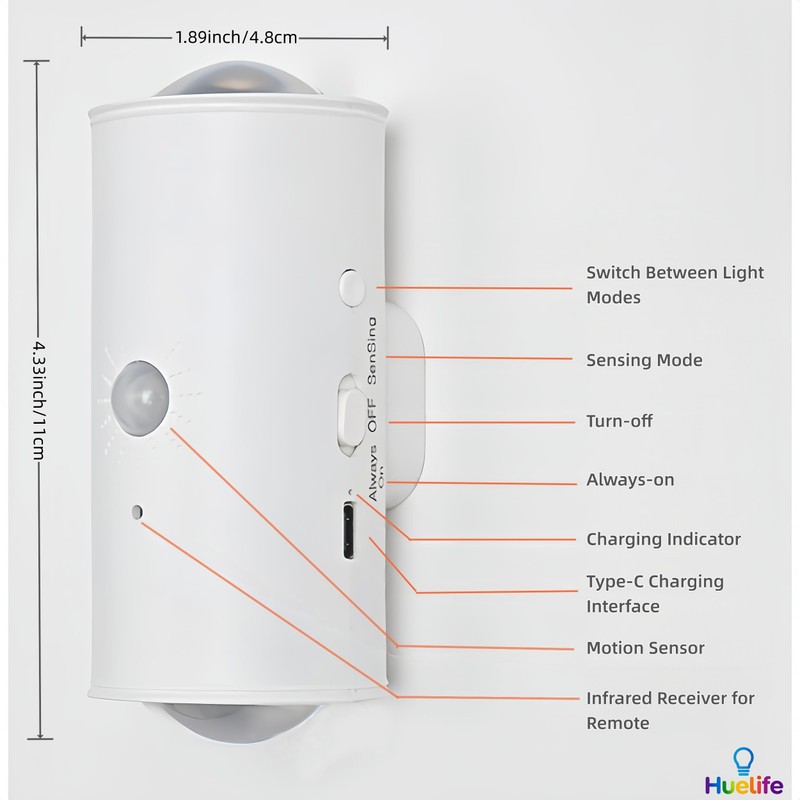 Huelife 4 Pack Rechargeable Color-Changing LED Wall Lamp, Motion Sensor