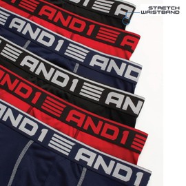 AND1 Mens Boxer Briefs - 6 Pack Platinum Performance Long Leg Boxer Briefs with Pouch - Boxers for Men, 9" Inseam (S-3XL), Size X-Large, Black/Blue/Charcoal/Red