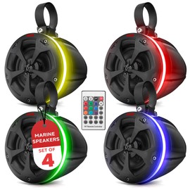 Pyle 800W Waterproof Off-Road Speakers - 4-Inch 2-Way Marine Grade Wakeboard Tower Speaker System with RGB Lights - Full Range Outdoor Audio for ATV, UTV, 4x4, Jeep, Boat, and More (2 Pair)