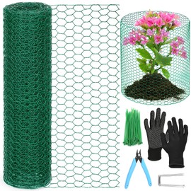 15.7 x 120 Inch Plant Protectors from Animals 0.8mm Free-Cut Metal Mesh Plant Cages for Outdoor Plants Chicken Wire Cloche, Wire Plant Protector for Garden Wire Mesh with Gloves, Wire Ties, Plier