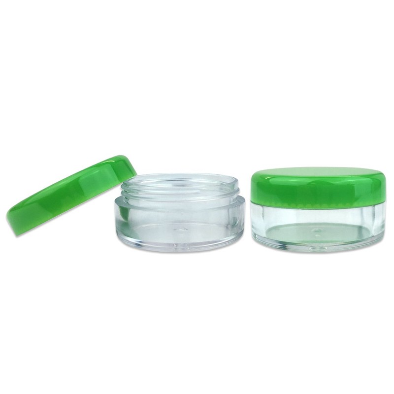 (Quantity: 25 Pieces) Beauticom 5G/5ML Round Clear Jars with GREEN