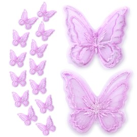 16pcs Butterfly Lace Trim, Butterfly Decor Applique Patches,Double Layers Organza Butterfly Lace Fabric Embroidery Sewing Lace DIY for Wedding Bride Hair Dress Hat Accessories(Purple)