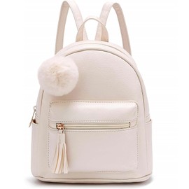 I IHAYNER Backpack for Women Ladies PU Small Waterproof Cute Hairball Travel Rucksack School Purse Fashion Daypack (White)