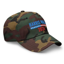 Kamala Harris Tim Walz Waltz Embroidered Dad Hat, Harris Walz 2024 Democratic Party Support Green Camo
