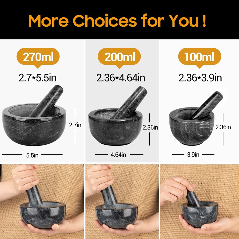Tera Mortar and Pestle Set Natural Marble Grinder Spice Herb