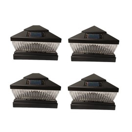 4 Pcs Solar Black/Copper/White Color Square Plastic Post Fence Cap Lights 4x4 Inches with 5 LED Bulbs (Black)