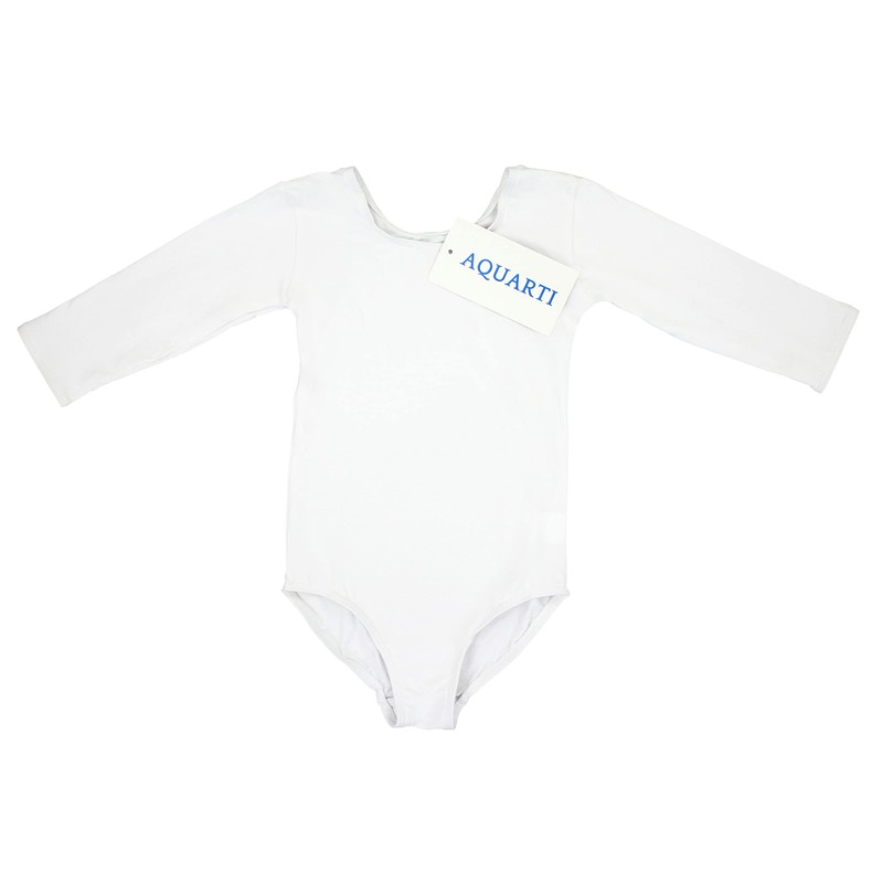 Aquarti Girls' 3/4 Sleeve Ballet Leotard, White