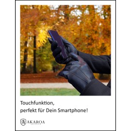 AKAROA ESTD 2019 Men's MAX Leather Gloves, Touchscreen Function, Italian Leather, Recycled Knitted Lining Made of 50% Cashmere and 50% Wool, 5 Sizes S - XXL, Max Navy