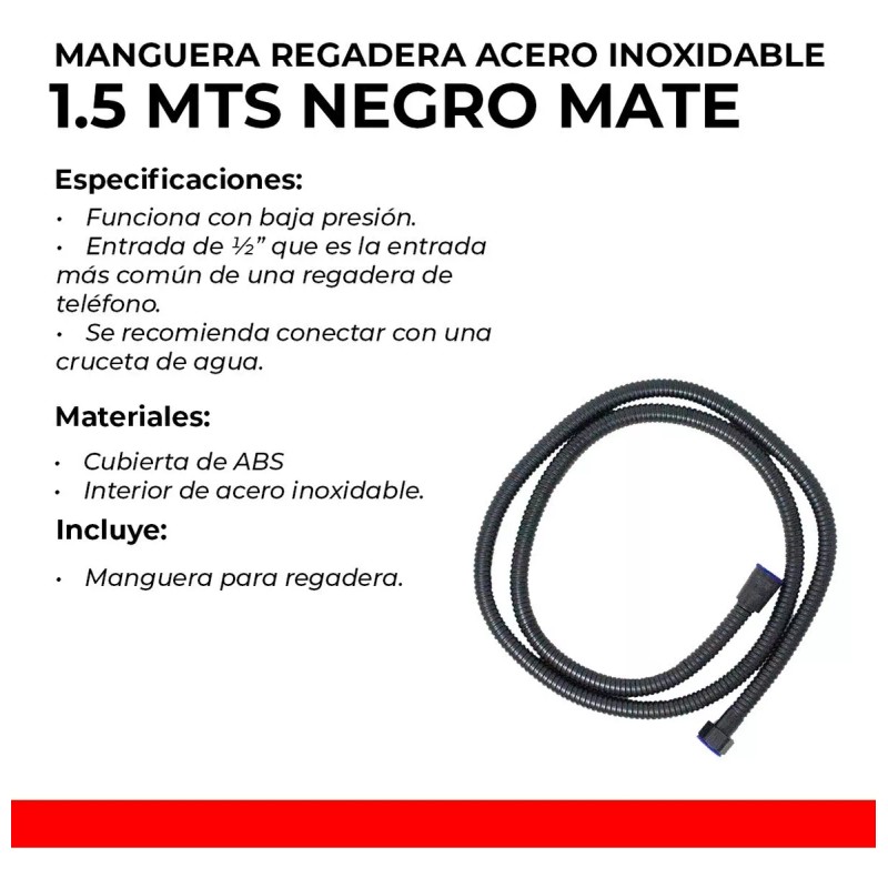 IMP Manguera Para Regadera Telefono Negro Mate 1.5 Mts Acero