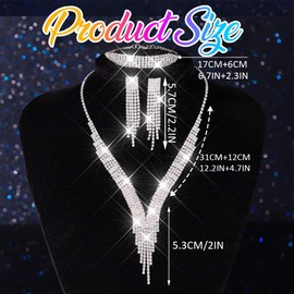 Zoestar Silbernes Brautschmuck-Set mit Strasssteinen, Halskette, Ohrringen, Baracelet-Set, glitzernde Kristalle, formelles Kostümschmuck-Set für Damen, Einheitsgröße, /, Kein edelstein