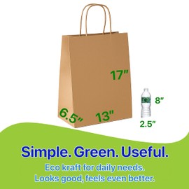 Pokanic Pokanic Brown Kraft Paper Lunch Bags with Handles C [25 Bags] x [17 x 13 x 6.5 Inch] Reusable & Recyclable, Strong for Meal Prep, To-Go, Takeout, Parties & Small Business Use (25, Large)