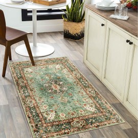 Castage Small Rugs 2x3,Green Rug for Entryway Bathroom Bedroom Kitchen Entrance Doormat,Boho Vintage Bohemian Distressed Washable Oriental Accent Floor Throw Carpet Non Slip