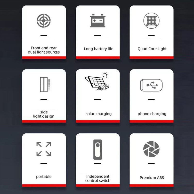 Solar Flashlight Front Side Lighting 6 Gear Super Bright USB