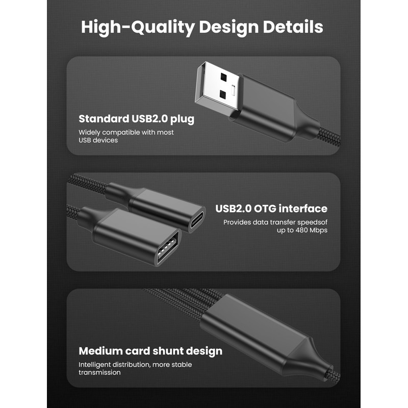 USB Splitter Cable 1 in 4 Out, 2 USB A