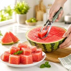 3-in-1 Watermelon Slicer Tool for Easy Serving – Stainless Steel Fruit Cutter Fork for Kitchen & Picnics