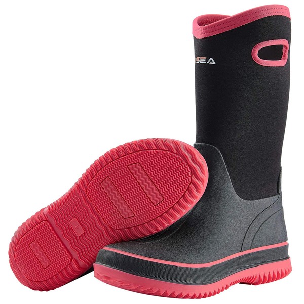 HISEA Rain Boots for Women Mid Calf Rubber Boots Waterproof Neoprene Insulated Barn Boots for Mud Working Gardening Black
