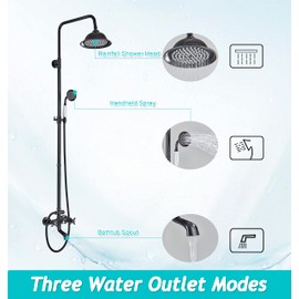 Gmusre Oil Rubbed Bronze Bathroom Shower Faucet Set Outdoor Shower Fixture 8 Inch Rainfall Shower Head Handheld Spray Tub Spout Wall Mounted Mixer Shower System with 12 Inch Extension Tube