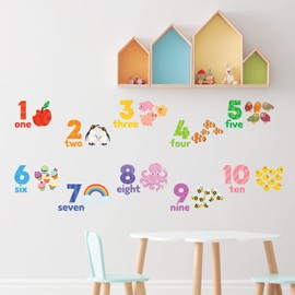 DECOWALL DS-2020 Numbers Wall Stickers Wall Decals Peel and Stick Removable Wall Stickers for Kids Nursery Bedroom Living Room (English)