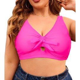 Women Plus Size Bikini Top Push Up Knot Front Bikini Top Plus Swimsuits 2025 Bathing Suit Tops for Women Large Bust Full Coverage Hot Pink 12 Plus