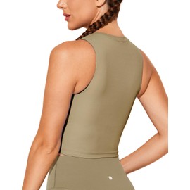 Baydi Women's Sports Bra Without Underwire, Bustier, Removable, Padded Crop Tops, High Closed Tank Top, Yoga, Fitness Soft Bra, khaki