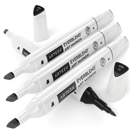 Arteza EverBlend Art Markers Lava Gray A759 (Set of 4), Alcohol Based Sketch Markers with Dual Tips (Fine and Broad Chisel) for Painting, Coloring, Sketching and Drawing