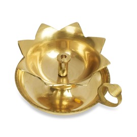 RUDRA CENTRE Brass Flower Aarti Diya with Holder