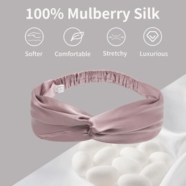 ZLYC Mulberry Silk Headband Elastic Twist Knotted Head Bands for Women's Hair, Solid Pale Dusty Pink
