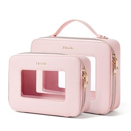 Mroede Clear Makeup Bag Set 2 Pcs Travel Cosmetic Bag Portable Clear Makeup Bags with zipper Multipurpose Toiletry Bag Transparent Make Up Bag Organizer for Women Traveling Car Essentials,Pink